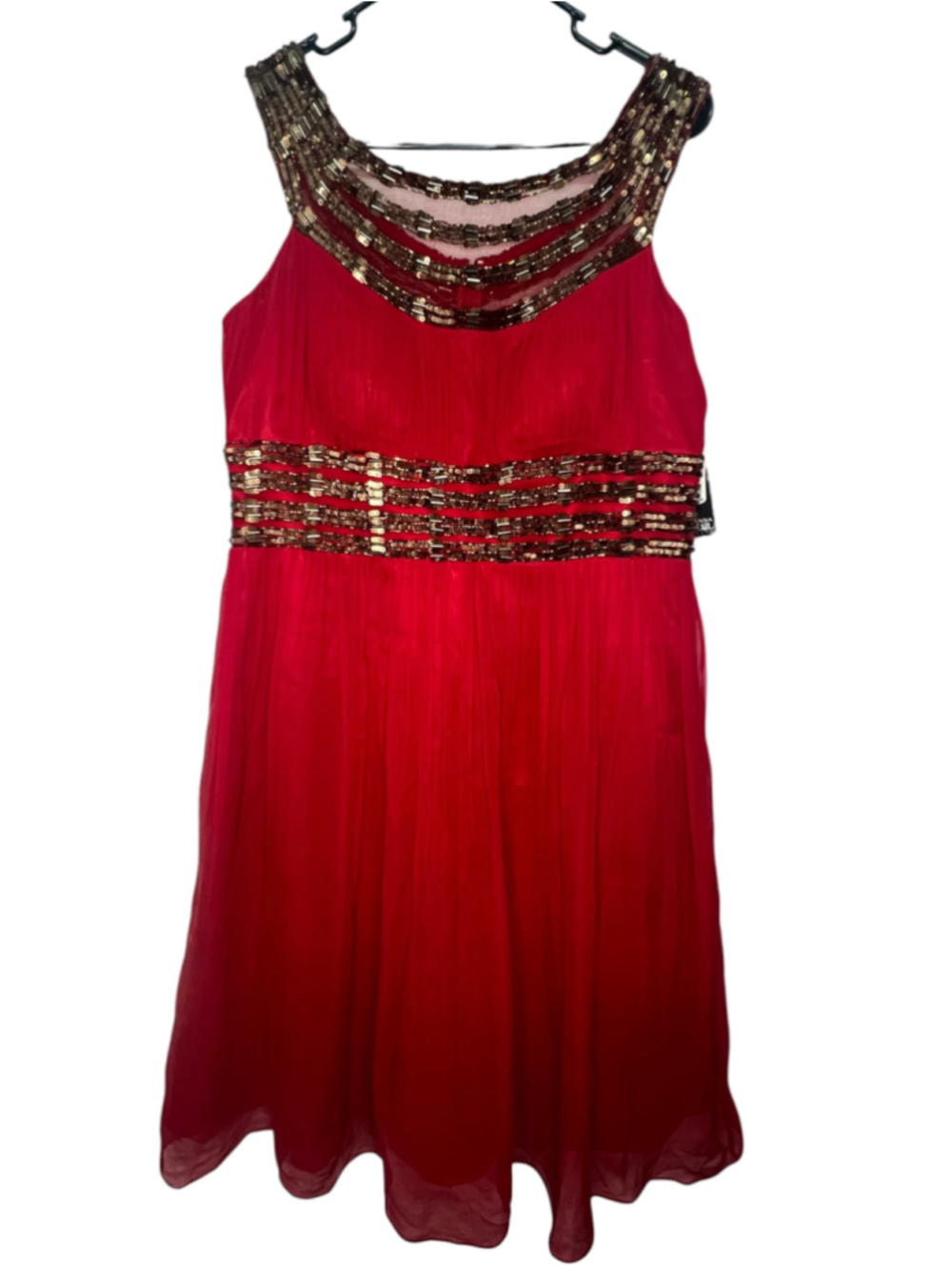 NWT Adrianna Papell Evening Red 100% Silk Beaded Elegant Cocktail Dress